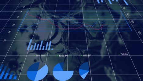 Animation-Der-Statistischen-Datenverarbeitung-über-Covid-19-Zellen,-Die-Vor-Grauem-Hintergrund-Schweben