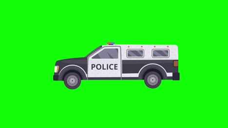 Animación-Del-Icono-Del-Coche-De-Policía.-Animación-En-Bucle-De-Vehículo-Con-Canal-Alfa,-Pantalla-Verde.