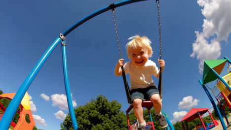 joyful child swinging at the playground