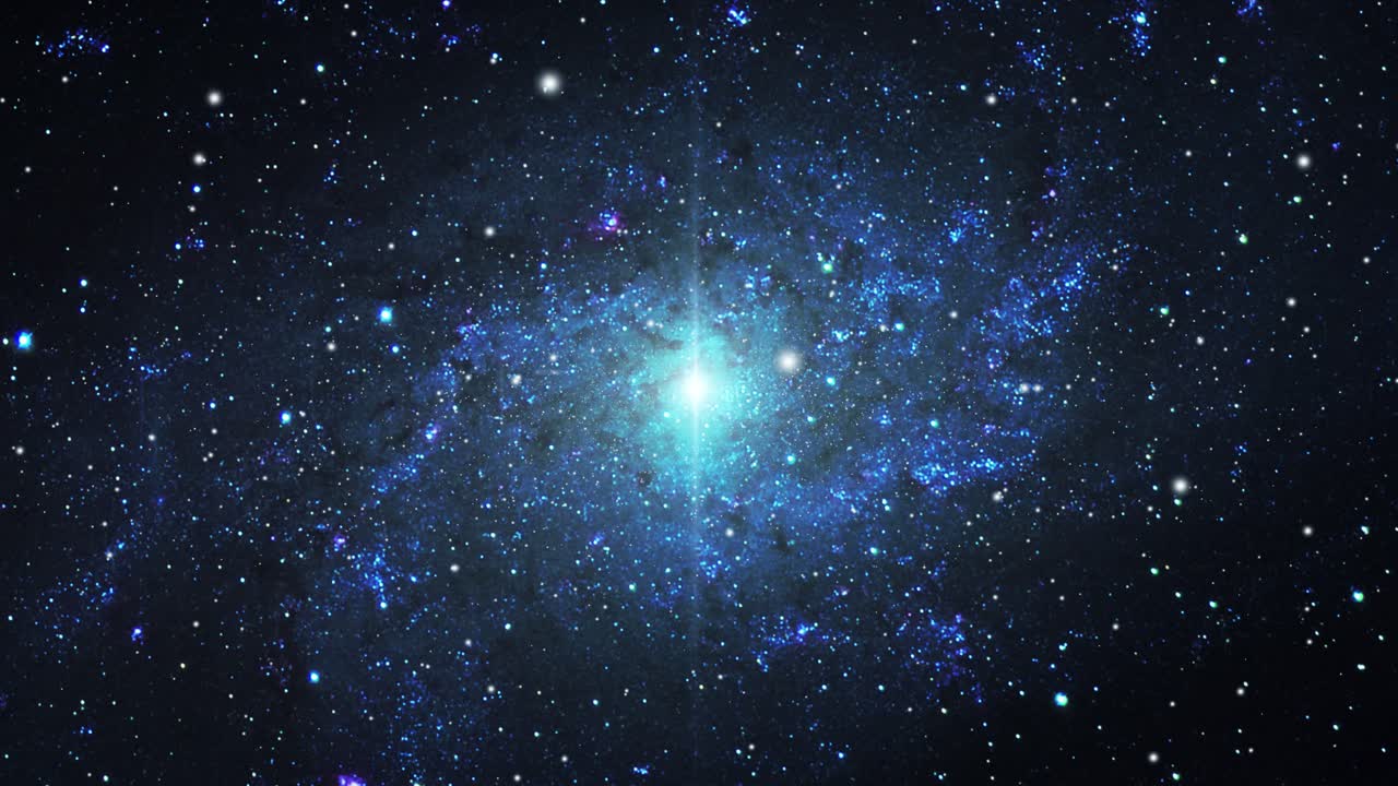 전경으로 행성을 가진 푸른 은하