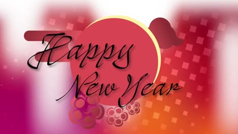 Animation-of-happy-new-year-text-with-chinese-red-and-yellow-design-pattern