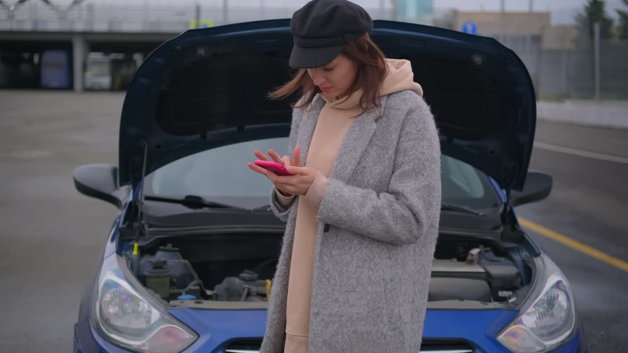 mujer pidiendo ayuda en el camino