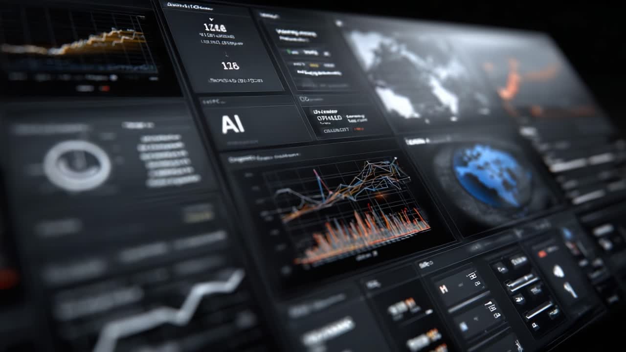 A Comprehensive Dashboard Displaying Advanced Analytics, AI Insights, and Performance Metrics with Data Visualizations on Trending Market Movements and Statistics