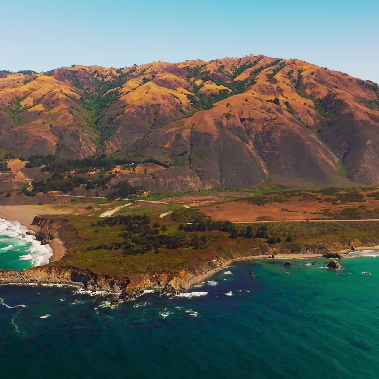Scenic natural ocean coastline of California. Beautiful american seashore landscapes