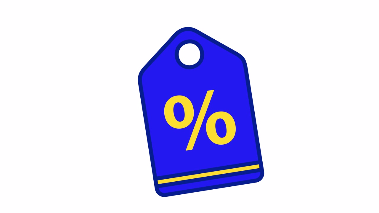 Cartellino del prezzo blu animato con simbolo di percentuale