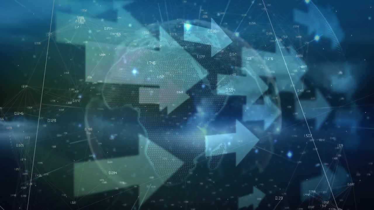 해군 공간에서 회전하는 화살표, 숫자 및 지구의 애니메이션