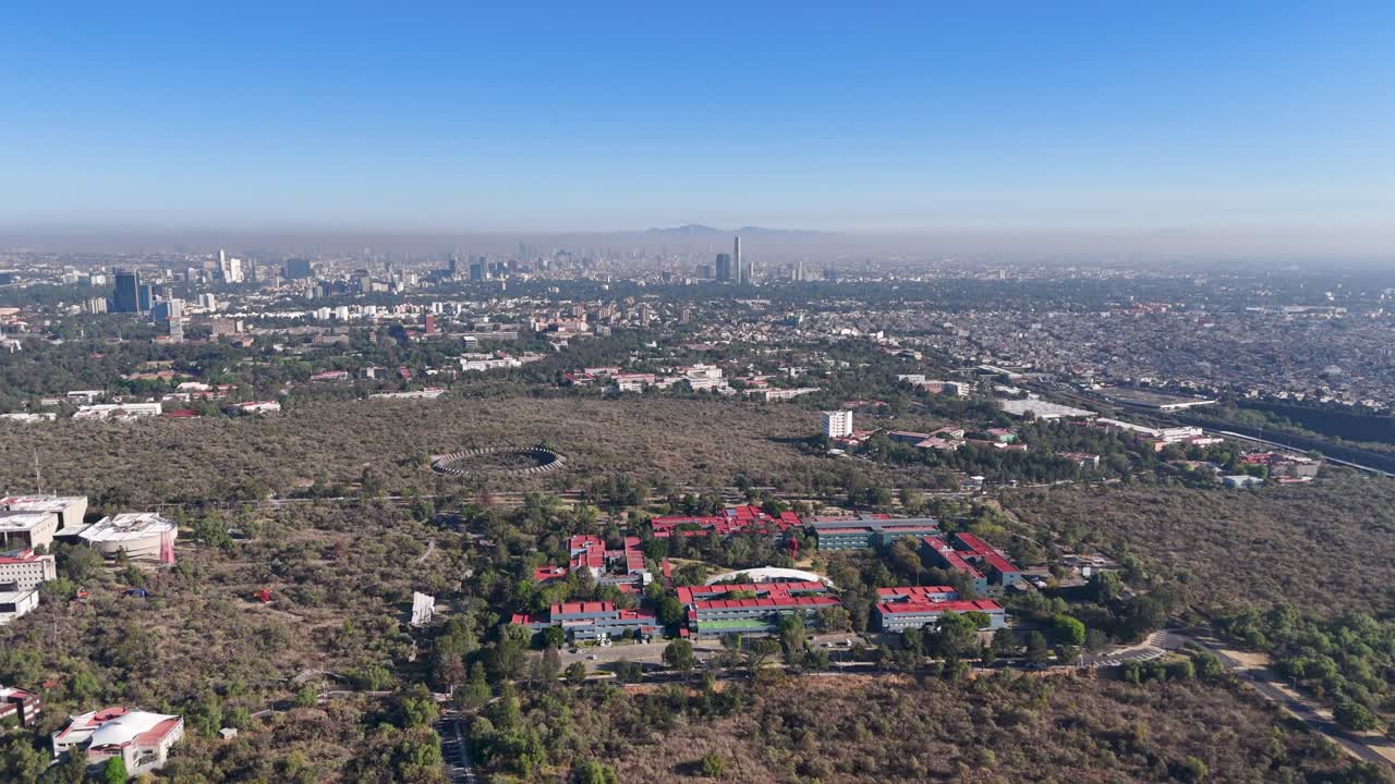 Aerial view of Ciudad Universitaria's southern area on a sunny morning
