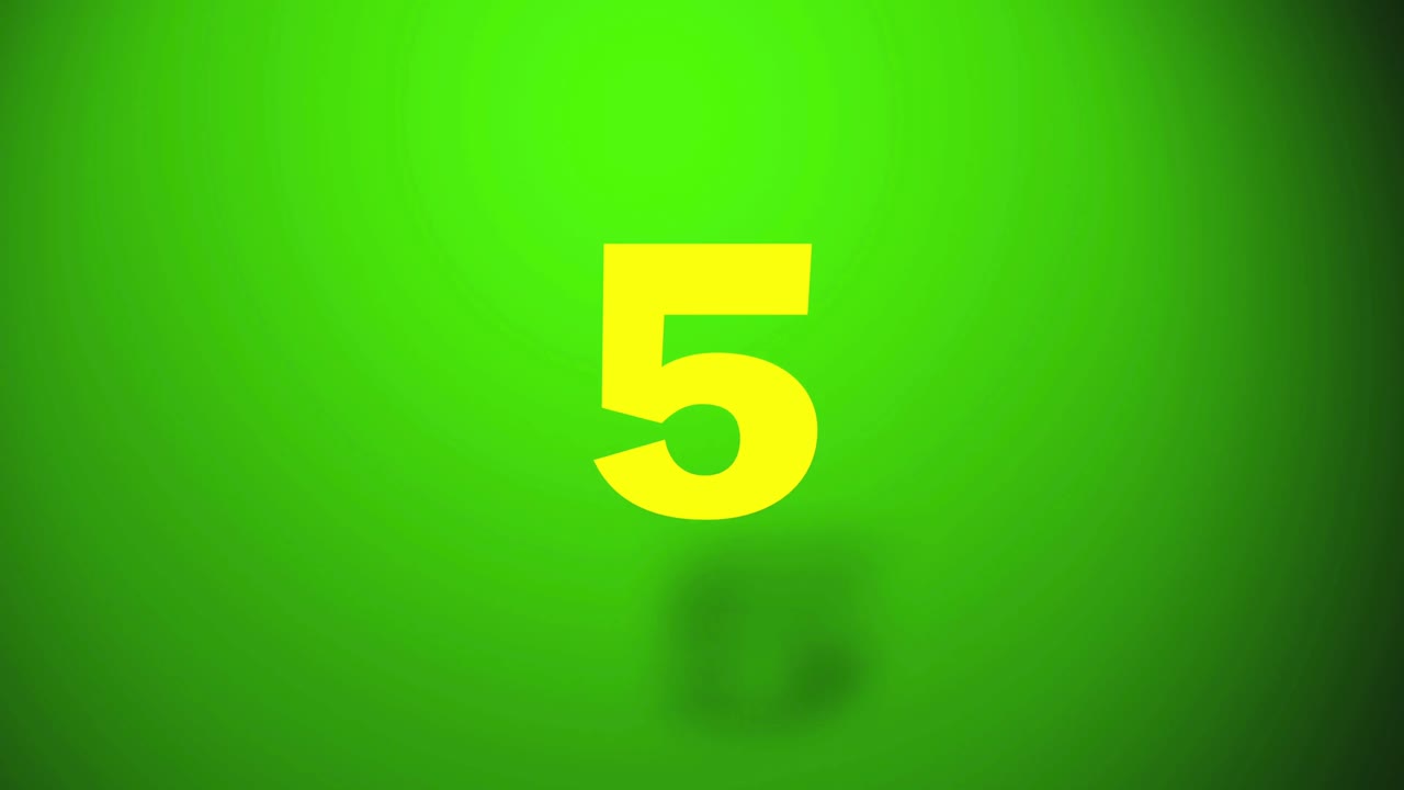 Yellow Countdown Numbers from Ten to Zero on Green Background
