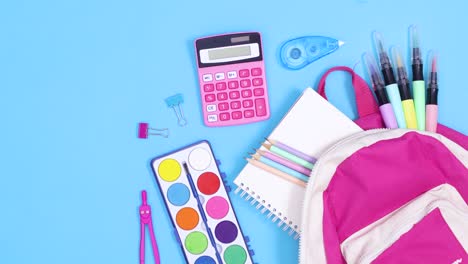 school stationery move in backpack for back to school. stop motion
