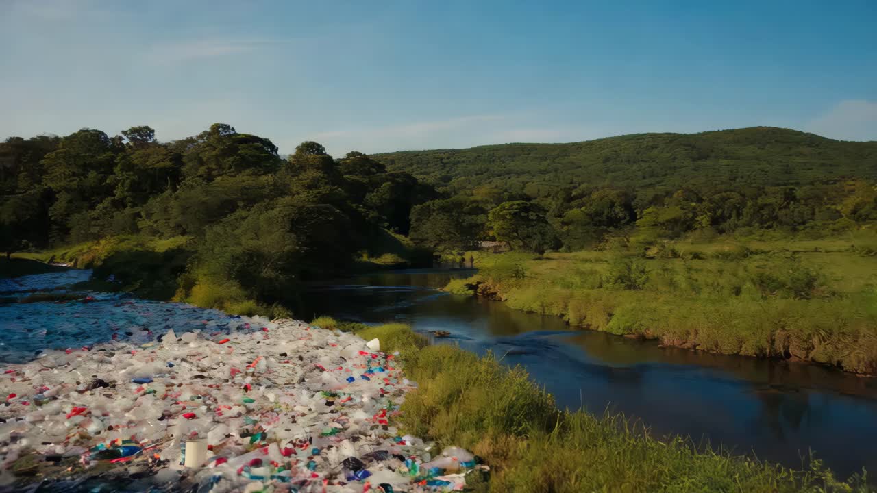contaminación por residuos plásticos cerca de un río