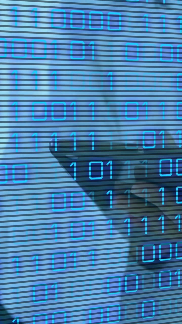 Animation of data processing over scientist in laboratory