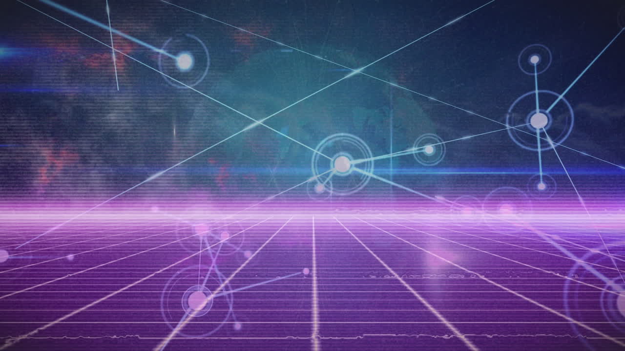 animaciones de la red de conexiones sobre la rejilla púrpura