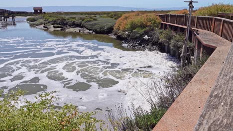 slush gate lets water into river and foams up like a hot tub