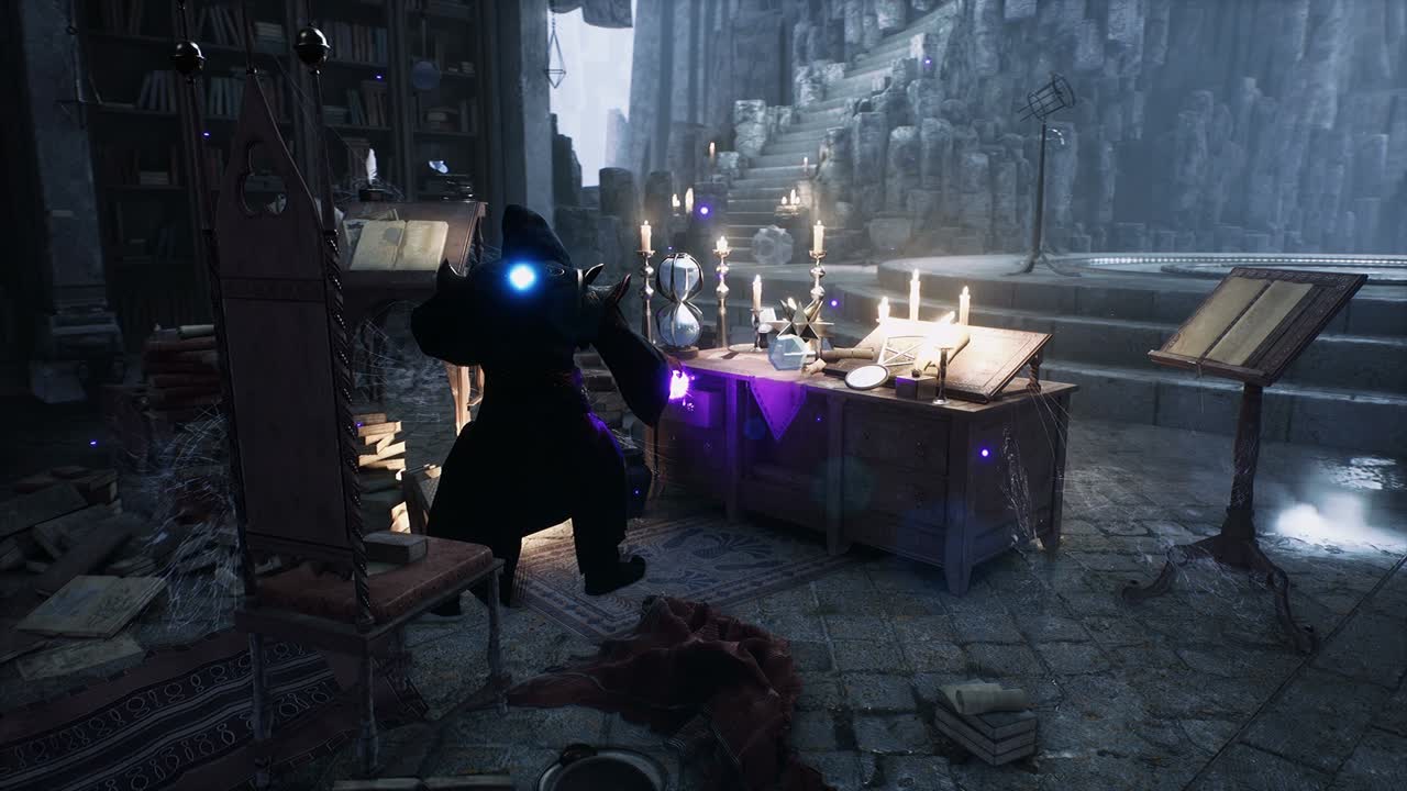 마법사는 그의 고대 신비로운 성에서 새로운 주문을 배우고 마법을 싸니다. 루핑 애니메이션은 판타지, 마법 또는 역사적 배경을위한 것입니다.