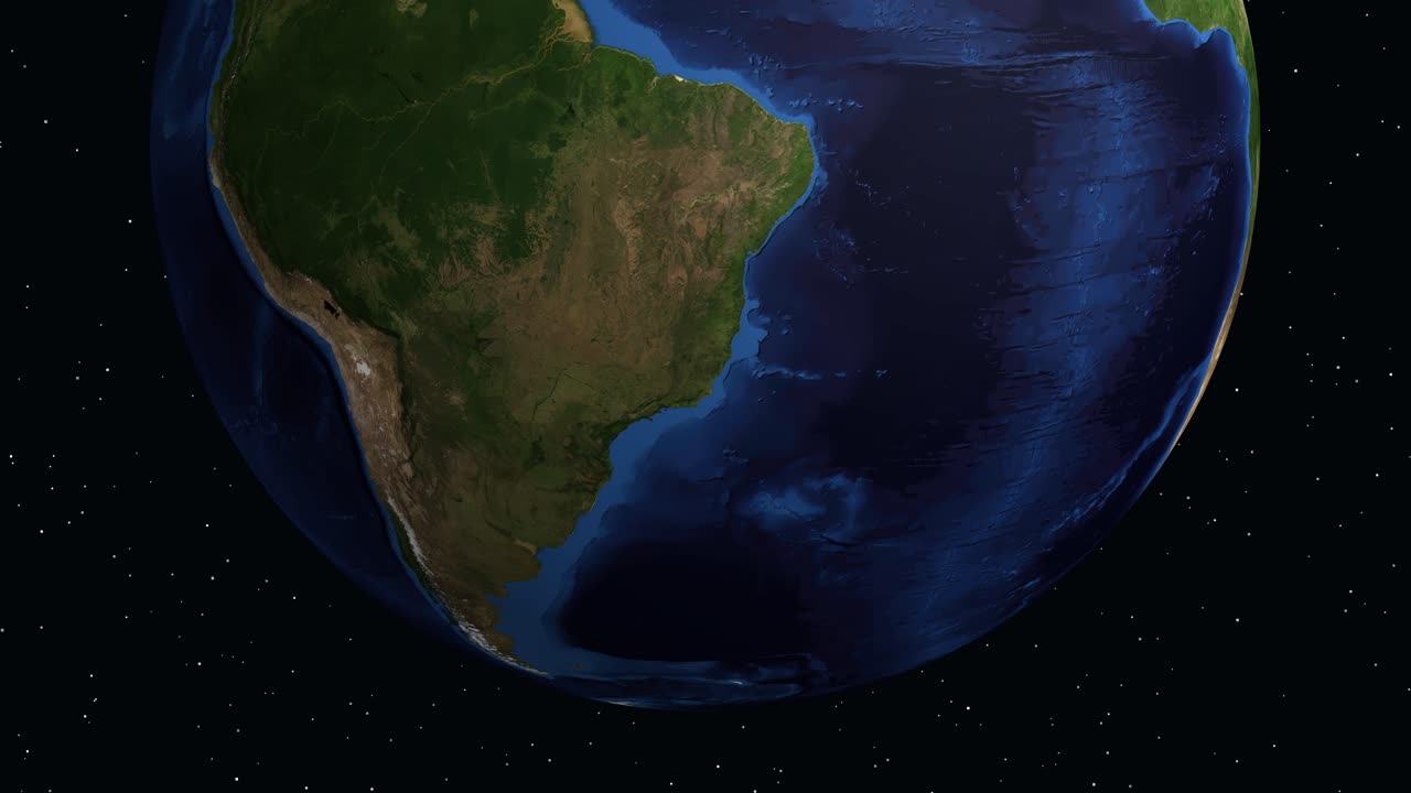 Un globo digitale ruota e ingrandisce su Catamarca, Argentina, con una sovrapposizione di un segnaposto di posizione