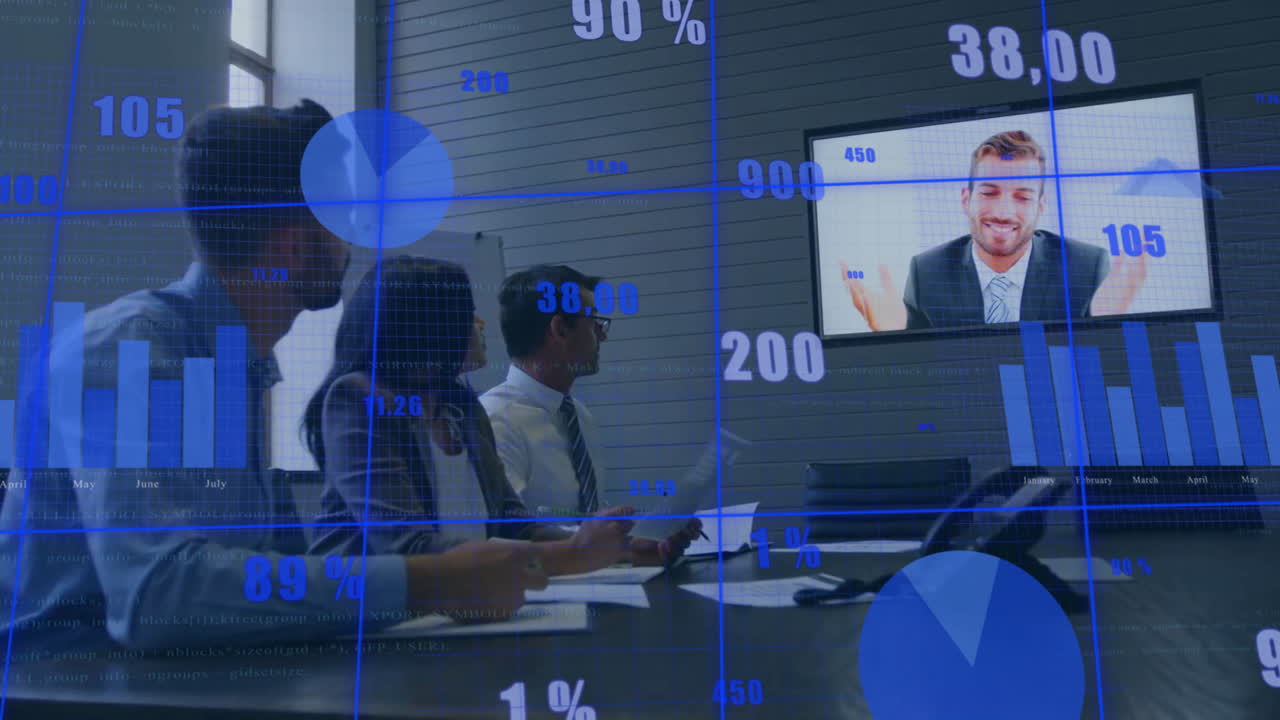 사무실에서 다양한 사업가에 대한 데이터 처리 및 통계의 활성화