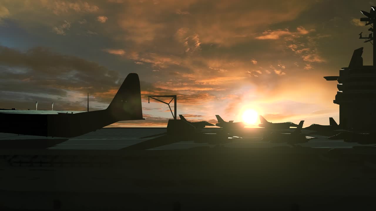 portaaviones al atardecer