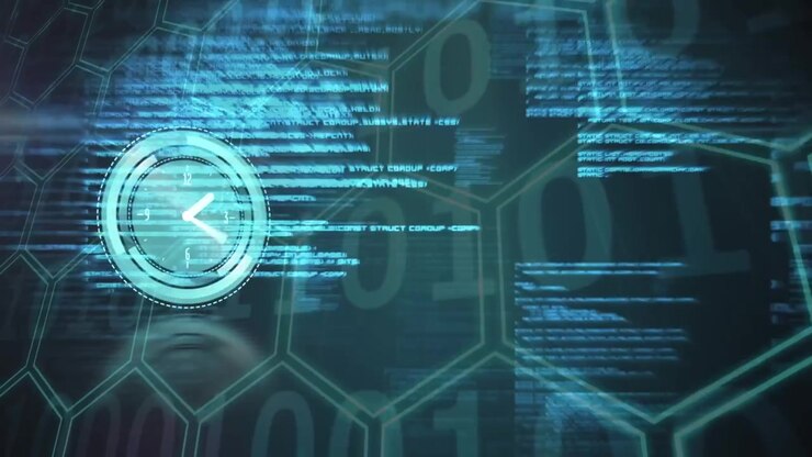 Animation of clock and data processing with binary coding