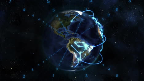 animación del globo con creciente red azul brillante girando en el espacio