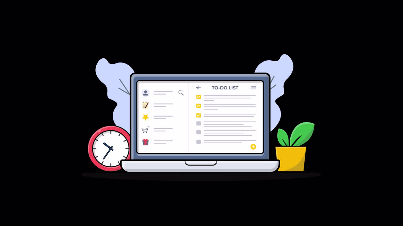 Animated Laptop Displaying To-Do List and Time Management