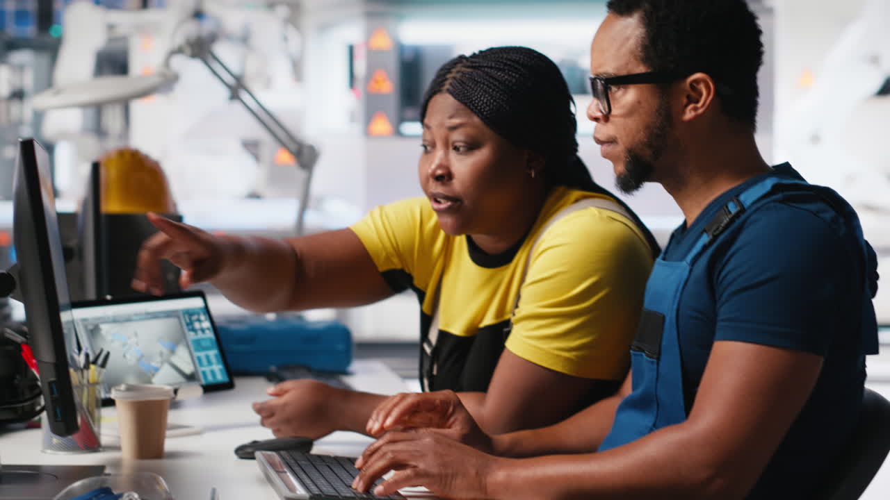Vertical Video Employees work on photovoltaic design updates in clean energy plant,