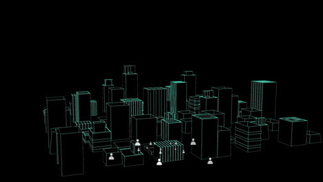 animation of multiple people icons over 3d city model