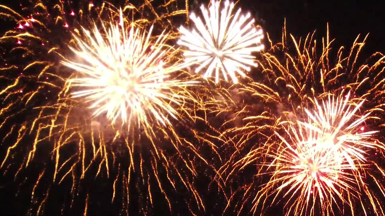 fuegos artificiales- varias explosiones grandes contra el cielo negro