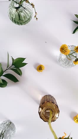 floral arrangement in glass vases on white background