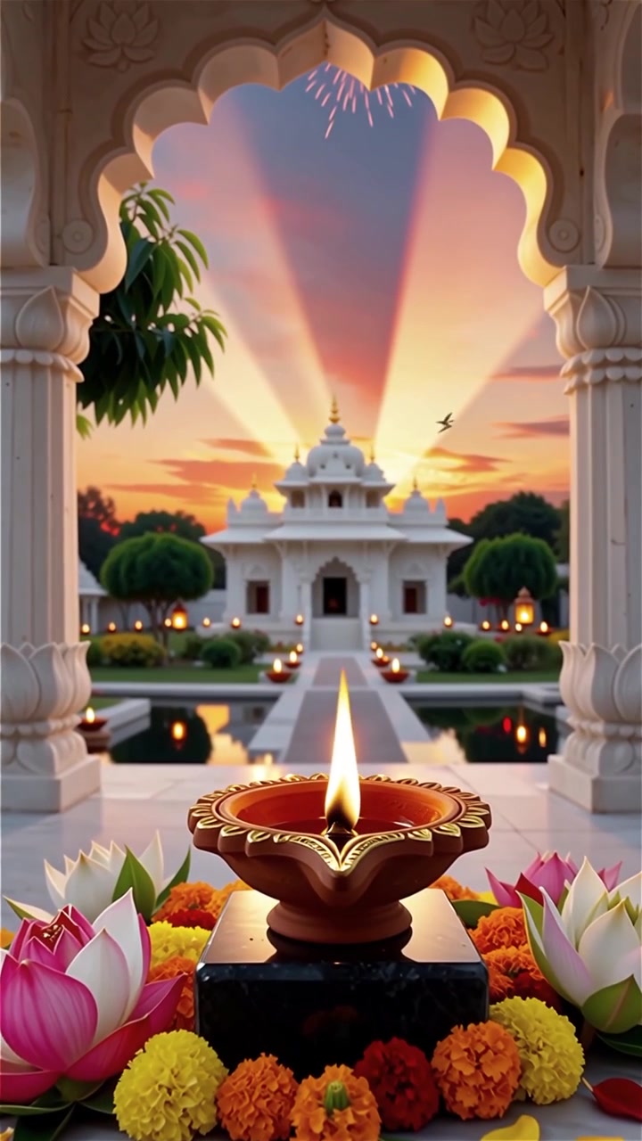 Sfondo del Festival Diwali con lanterne e decorazioni tradizionali Diyas.