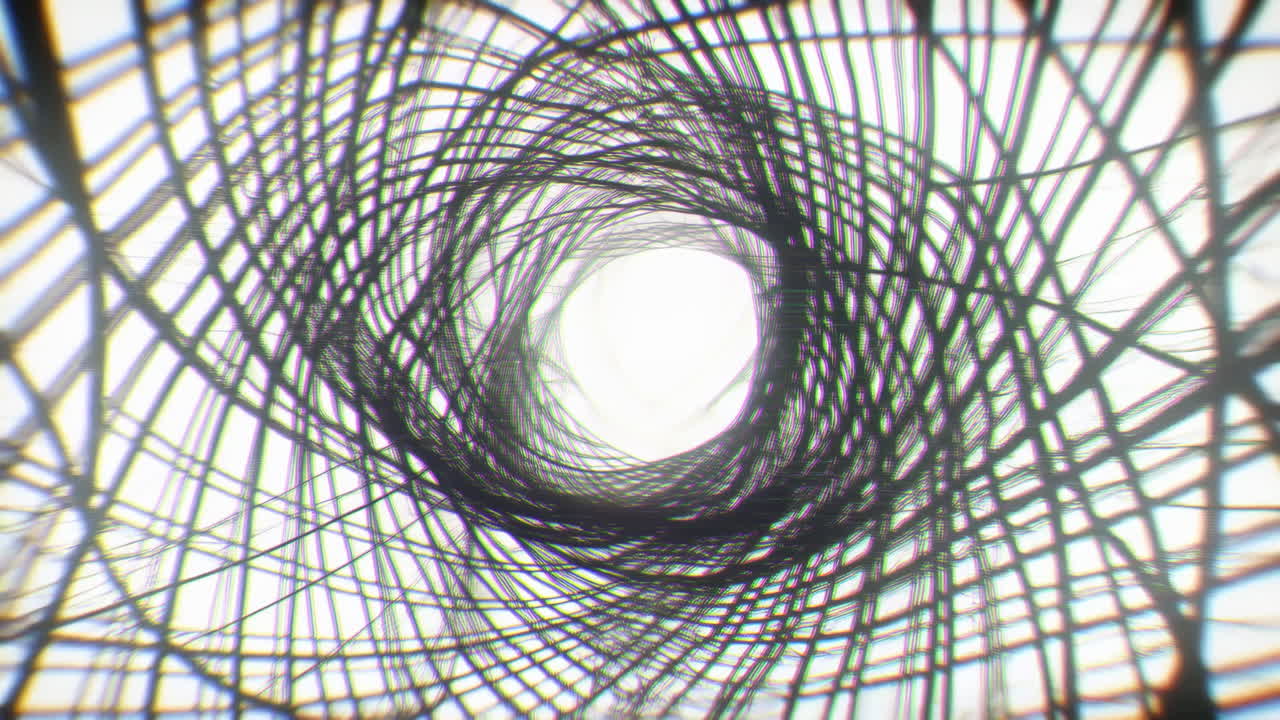 Black Spiral Wire Tunnel Converging To Center, Delicate Overlapping Lines Create Hypnotic Optical Vortex,
