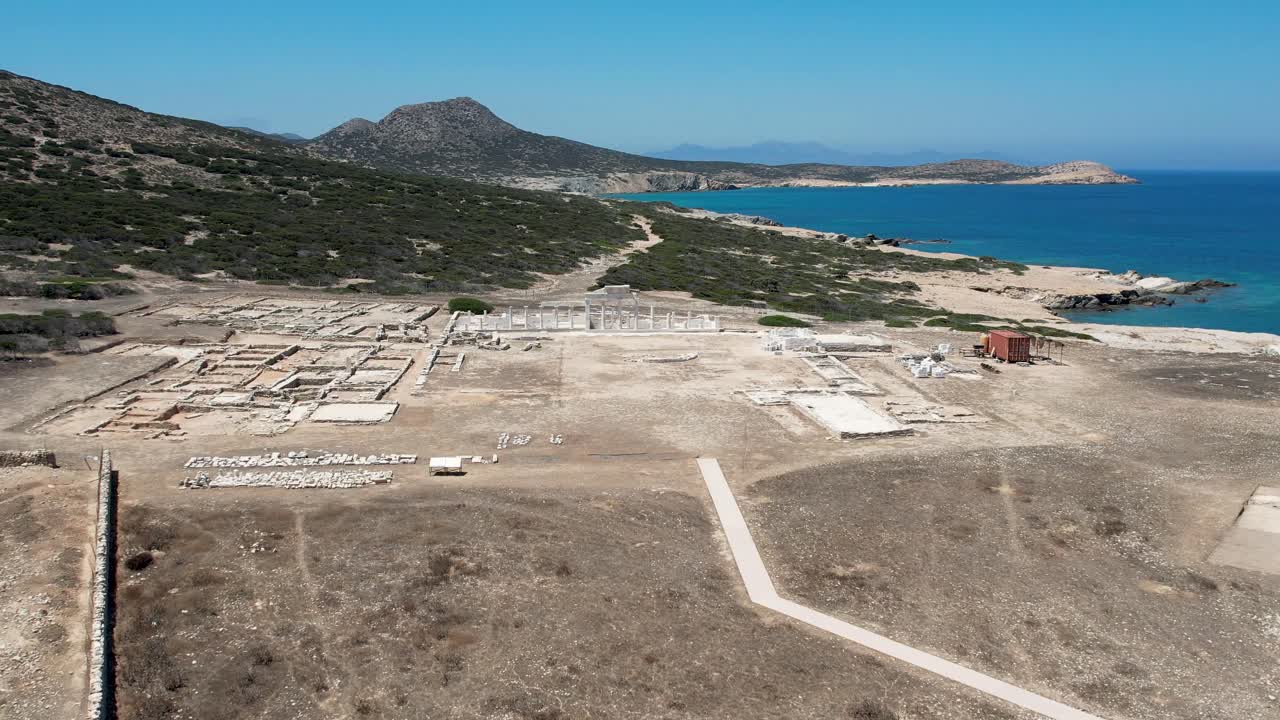 Aerial views from over the ancient Greek Ruins on the Island of Despotiko