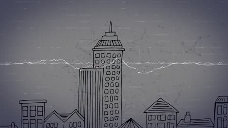 animación del procesamiento de datos sobre el paisaje urbano