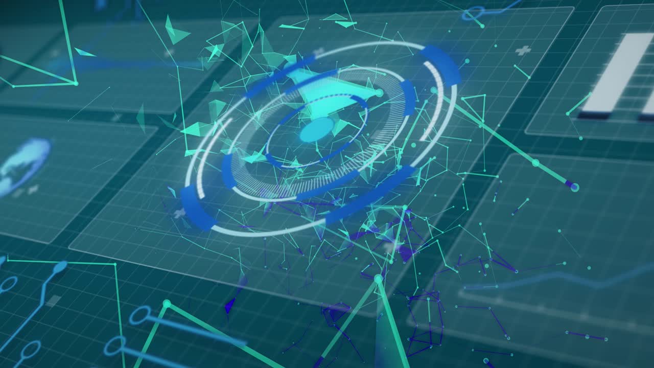 스캔 범위의 애니메이션과 그리드 상의 연결 네트워크