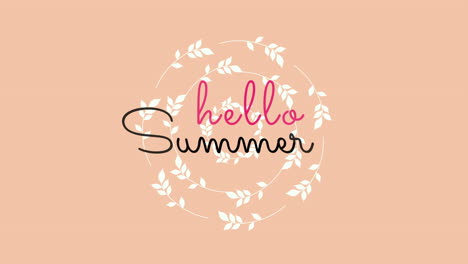 hello summer with retro white leafs in circle