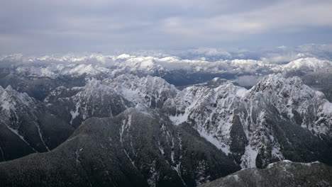 flying over snow capped mountains on cloudy day