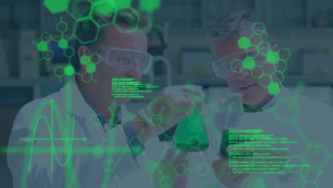 animación del procesamiento de datos científicos sobre diversos científicos en el laboratorio