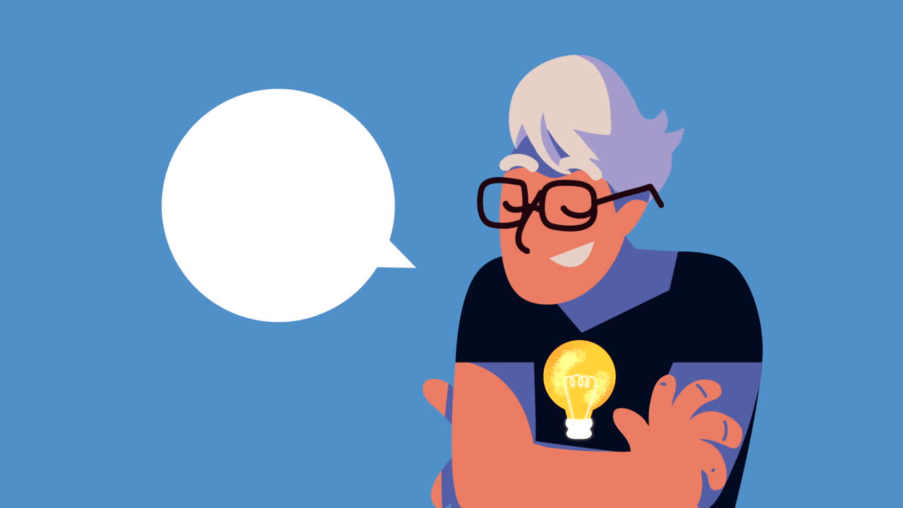 아이디어와 연설 거품을 가진 사람