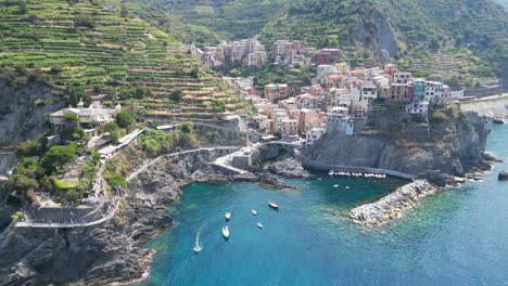 cinque terre village manarola in vernazza, la spezia, liguria, italy - aerial 4k