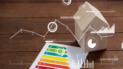 animation of financial data processing over house and energy reading