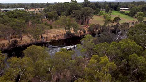 lancha rápida con dos ocupantes viajando a lo largo del río rodeada de árboles