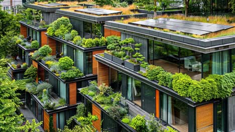 modern green architecture with rooftop and balcony gardens