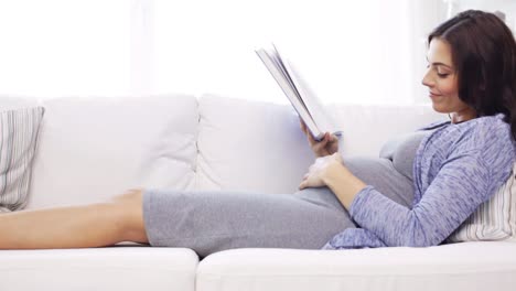 Happy-Pregnant-Woman-Reading-Book-at-Home.pregnancy,-people-and-leisure-concept--happy-smiling-pregnant-asian-woman-sitting-on-sofa-and-reading-book-at-home