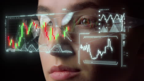 digital goggles holographic graph projection showing financial benefits closeup