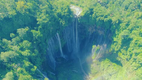 tumpak sewu rainbow waterfalls aerial scenic view, indonesia