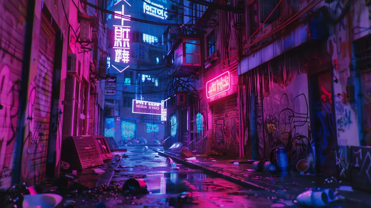 Neon-Cyberpunk-Gasse
