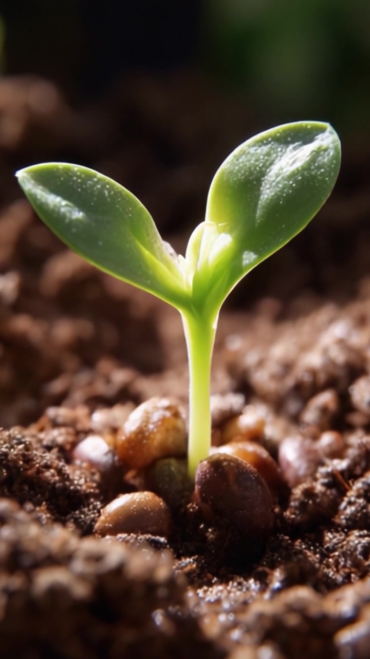 Una Piantina Vibrante che Emerge da Terreno Scuro Mostra il Miracolo della Crescita, Simboleggiando Nuovi Inizi e il Potenziale del Ringiovanimento della Natura