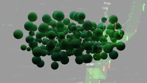 animation of green baubles over graphs on grey background