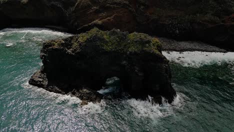 aerial drone view of arch rocks on ponta de sao lourenco in madeira island, portugal