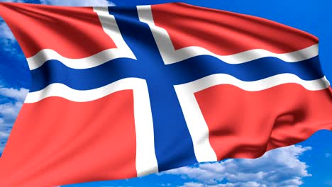 flag of norway against a cloudy sky (alpha channel, loopable)