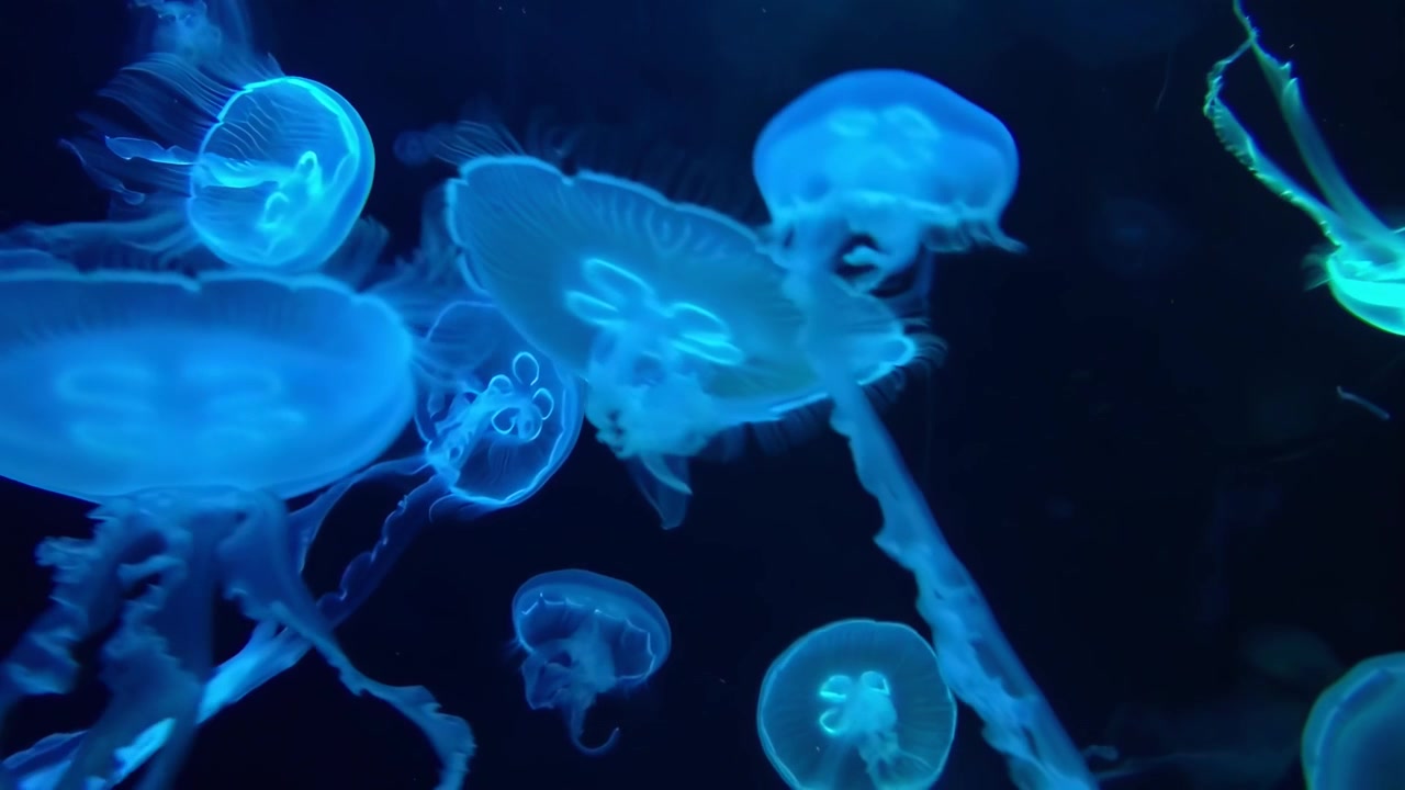 Medusa bioluminescente che nuota nelle oscure acque profonde del mare